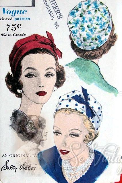 Stylish Sally Victor Hat Pattern Dart Fitted Crown, Soft Rolled Brim Vogue 9922 Vintage Sewing Pattern