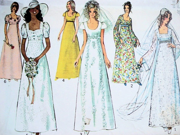 1970s ROMANTIC Wedding Gown Bridal Dress Pattern SIMPLICITY 9936 Six Fab Brides Bridesmaid style Versions Bust 34 Vintage Sewing Pattern