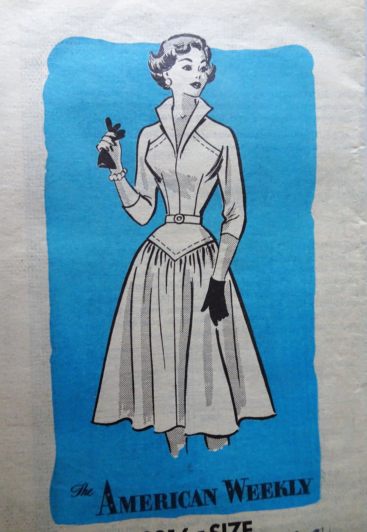 1950s ROCKABILLY Wing collar Dress Pattern AMERICAN WEEKLY 3816 Beautiful Design Day or Party Dress Bust 29 Vintage Sewing Pattern Factory Folded