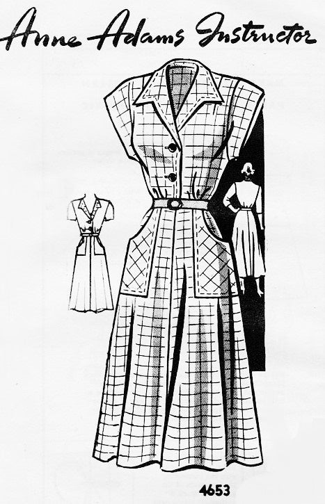 Late 1940s STYLISH Tailored Dress Pattern ANNE ADAMS 4653 Great Pockets Bust 32 Vintage Sewing Pattern