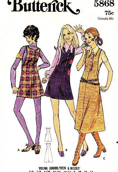 1960s MOD Jumper Dress Pattern BUTTERICK 5868 Semi-fitted, A-line Jumper in Mini or Midi Length , Bust 34 Vintage Sewing Pattern FACTORY FOLDED