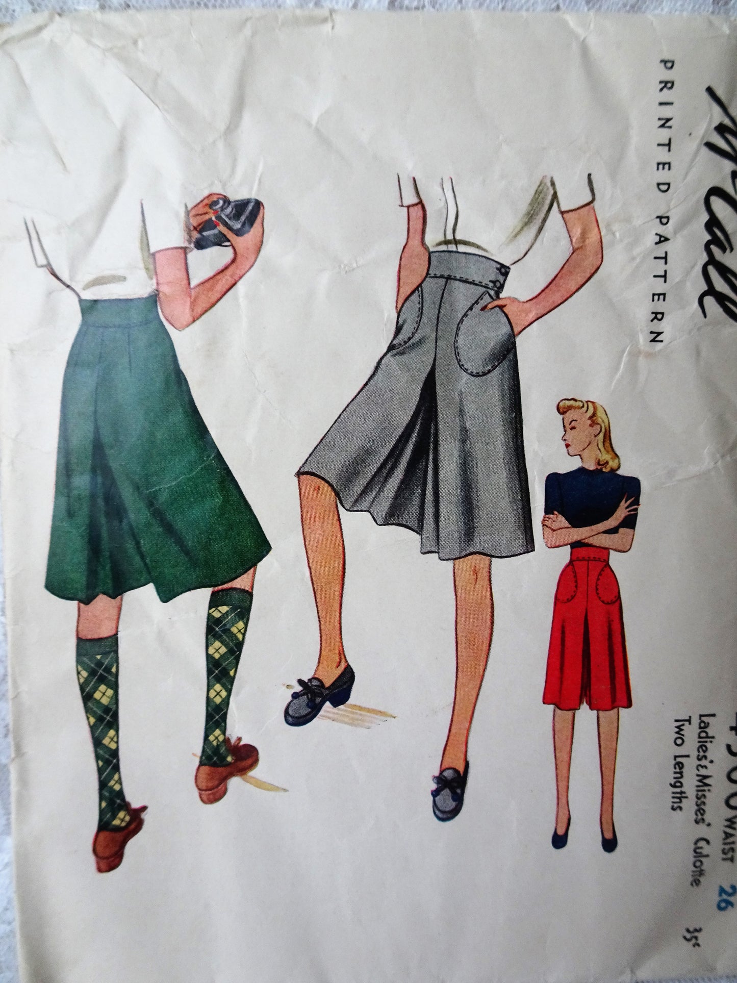 1940s CULOTTES Pattern McCALL 4500 Fab Culottes in Two Lengths, Waist 26 Vintage Sewing Pattern
