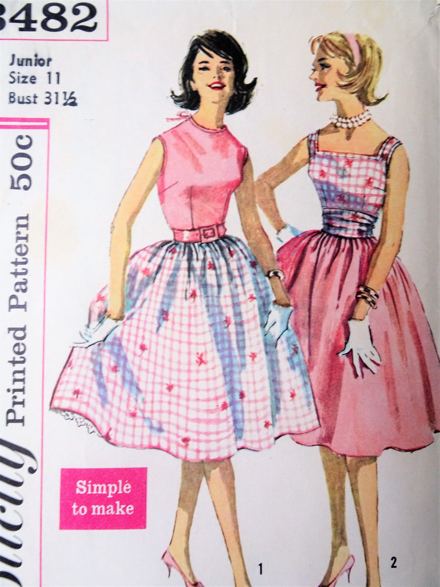 1960s PRETTY Blouse,Skirt and Cummerbund Pattern SIMPLICITY 3482 Perfect for Day or Party Bust 32 Vintage Sewing Pattern