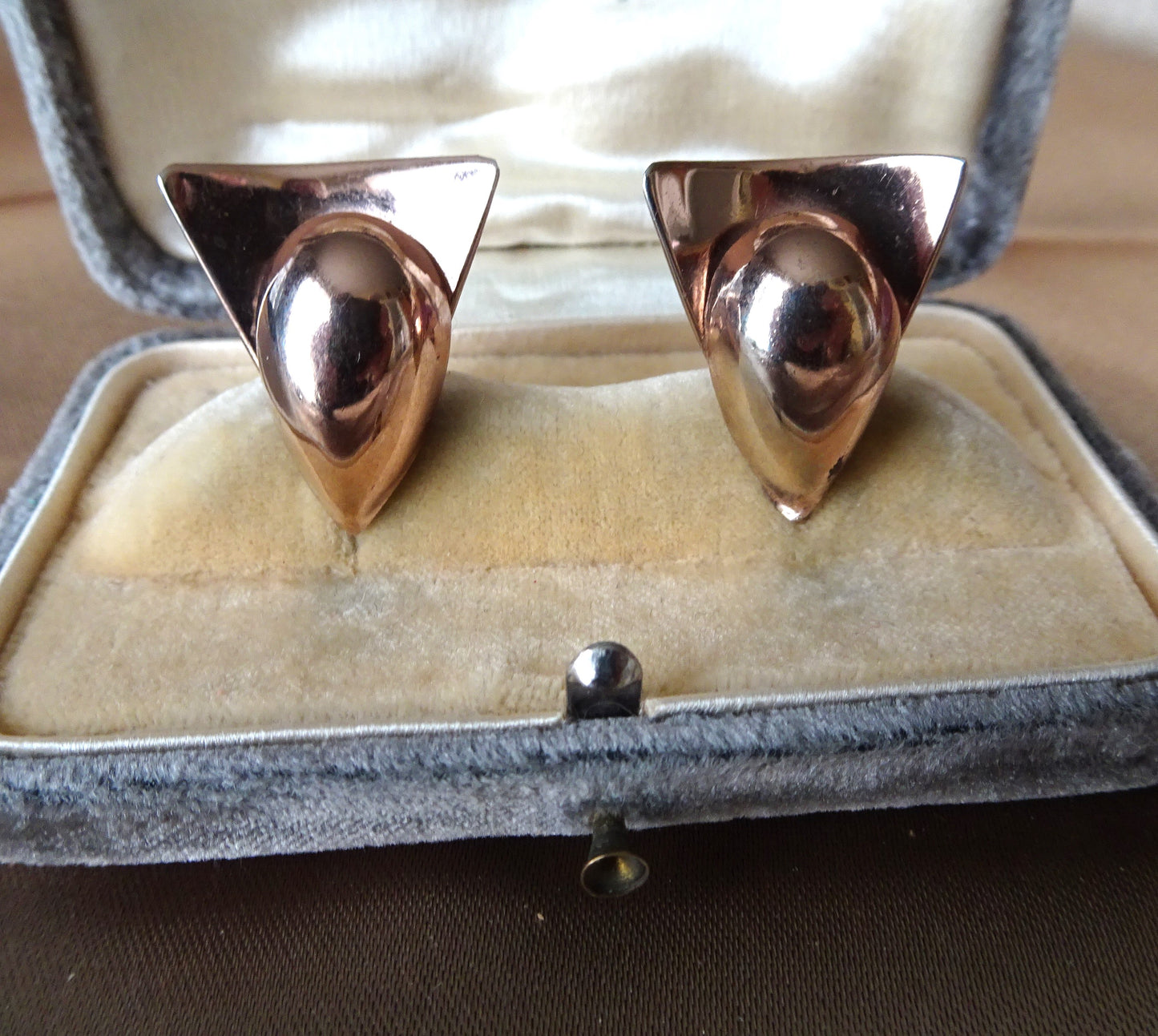 FABULOUS Vintage Rose Gold Finish on Silver Earrings, Retro Style, Mexican Silver, Screw Back Earrings, Unique Design, Collectible Earrings