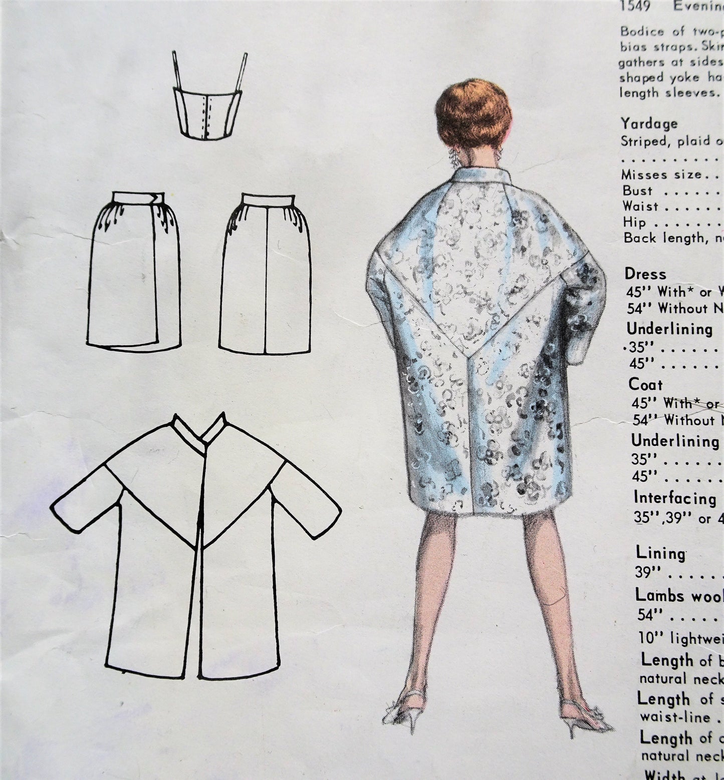 1960s RARE Cocktail Party Evening Dress and STUNNING Coat Pattern VOGUE Couturier Design 1549 Rare Michael of London Design Bust 31 Vintage Sewing Pattern