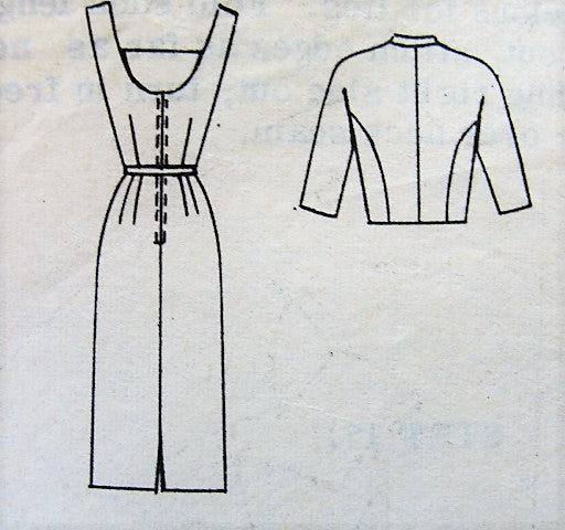1960s CLASSY Gothe Original Evening Cocktail Dress and Jacket Pattern Lovely Low Square Neckline Scoop Back Slim Midriff Dress Bust 31 Vintage Sewing Pattern