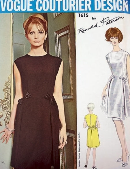 1960s UNIQUE Cocktail Party Evening Dress Pattern VOGUE Couturier Design 1615 Ronald Paterson Tunic Dress Daring Open Slit Back Bust 31 Vintage Sewing Pattern