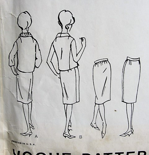 1960s PATOU 3 Pc Suit Pattern VOGUE Paris Original 1251 Casual Elegance Slim Skirt, Loose Fitting Jacket, Overblouse With Shaped Collar Bust 34 Vintage Sewing Pattern UNCUT +Label