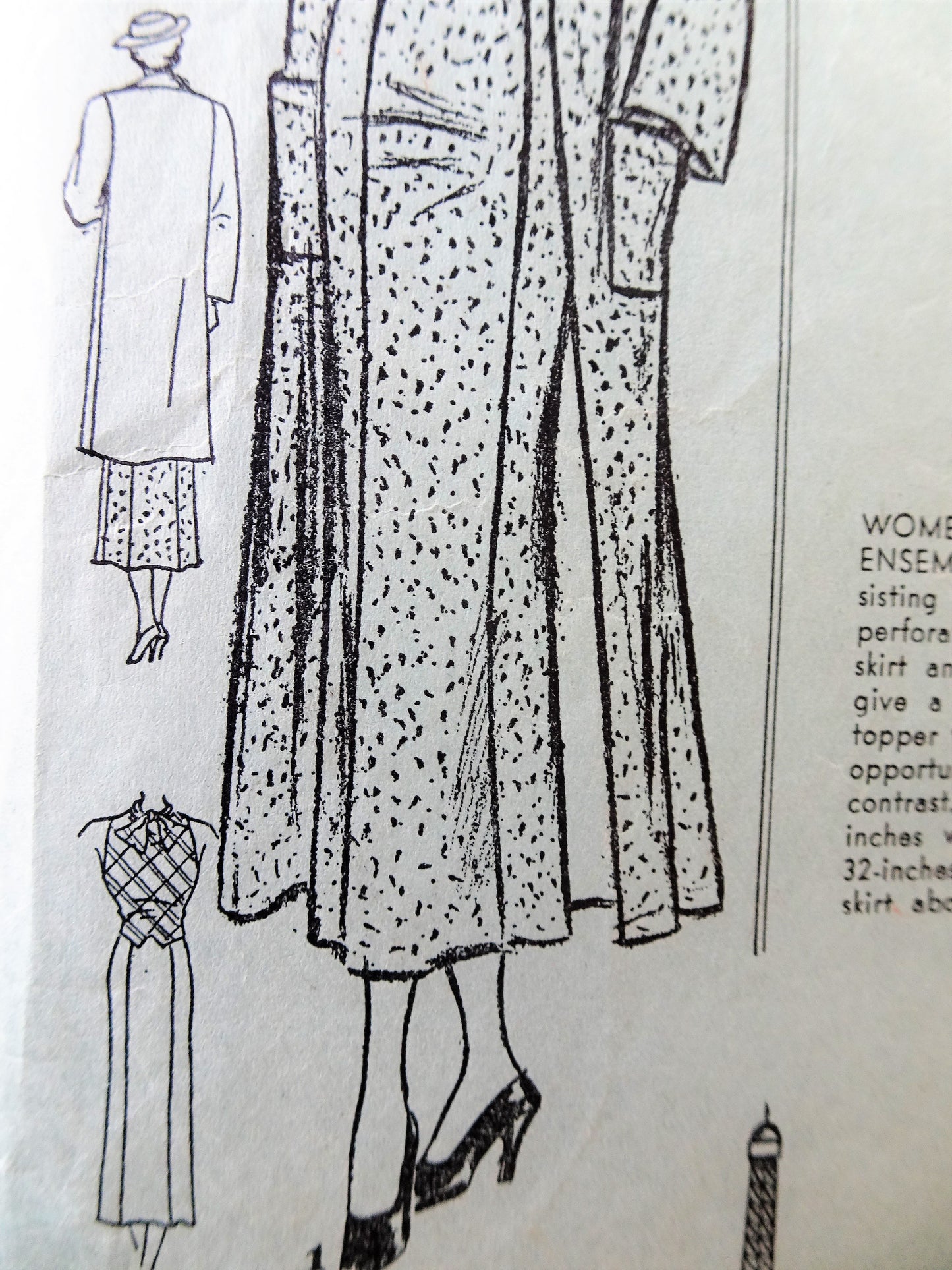 1930s ART DECO Swagger Coat, Slim Skirt and Blouse Pattern ADVANCE 1141 Fabulous Styles Bust 40 Vintage Sewing Pattern