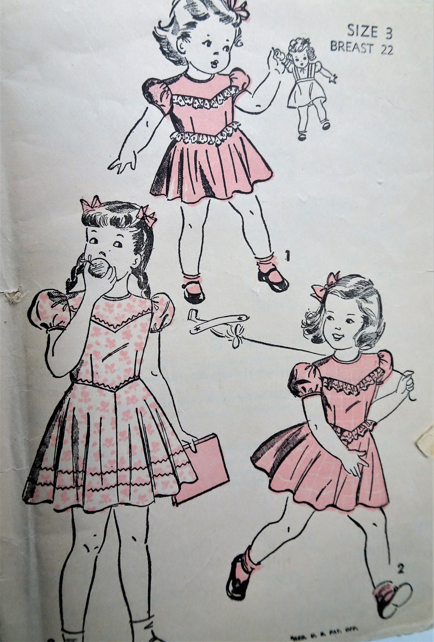 1940s DELIGHTFUL Little Girls Dress Pattern ADVANCE 4702 Three Sweet Styles Size 3 Childrens Vintage Sewing Pattern