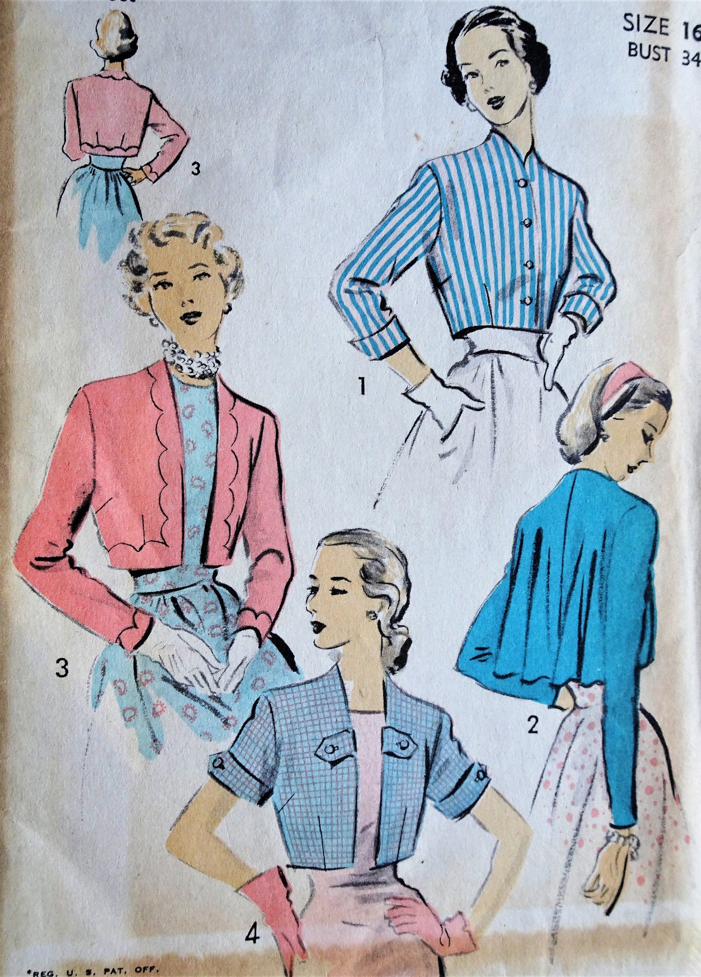 1940s FABULOUS Bolero Jackets Pattern ADVANCE 5186 Four Wonderful Styles Bust 34 Vintage Sewing Pattern FACTORY FOLDED