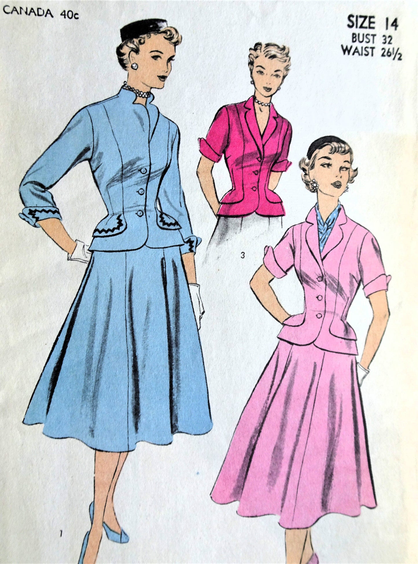 1950s FABULOUS 2Pc Dress or Suit Pattern ADVANCE 6052 Fitted Jacket, Flared Skirt, Bust 32 Vintage Sewing Pattern FF