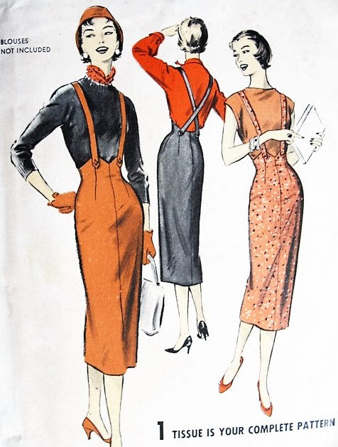 1950s FAB Suspender Slim Skirt Pattern ADVANCE 7907 High Waist ONE Yard Sew Easy Skirt Waist 23.5 Vintage Sewing Pattern FACTORY FOLDED