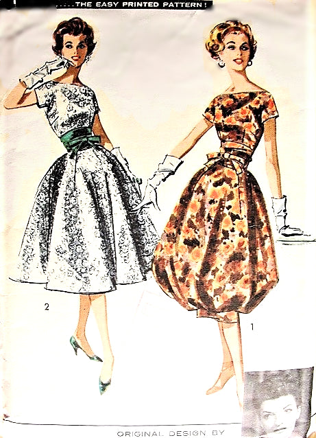 1950s Glam SUZY PERETTE Cocktail Evening Party Dress Pattern Plunging V Back, Bateau Neckline, Full or Bubble Skirt Bust 35 Vintage Sewing Pattern