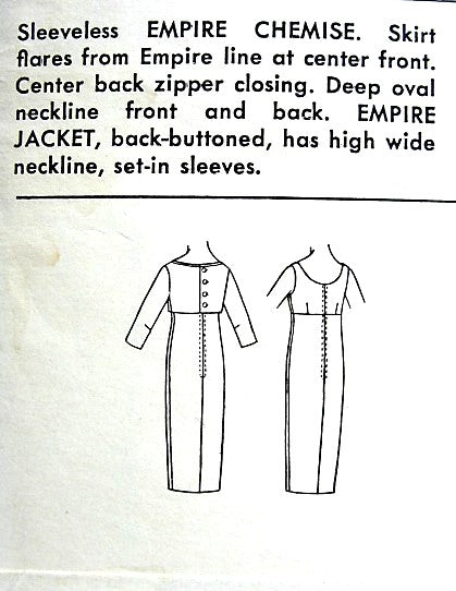 1950s CHIC Empire Chemise Cocktail Evening Party Dress Pattern ADVANCE 8861 Includes Shortie Back Button Jacket Bust 36 Vintage Sewing Pattern