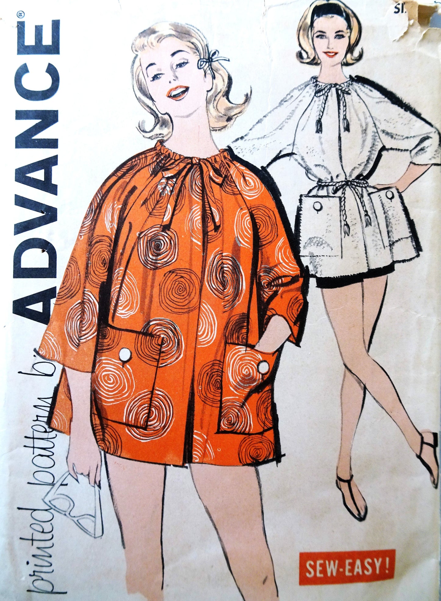 Early 1960s CUTE Beach Coat Cover Up Pattern ADVANCE 9702 Bust 36 Sew Easy Vintage Sewing Pattern