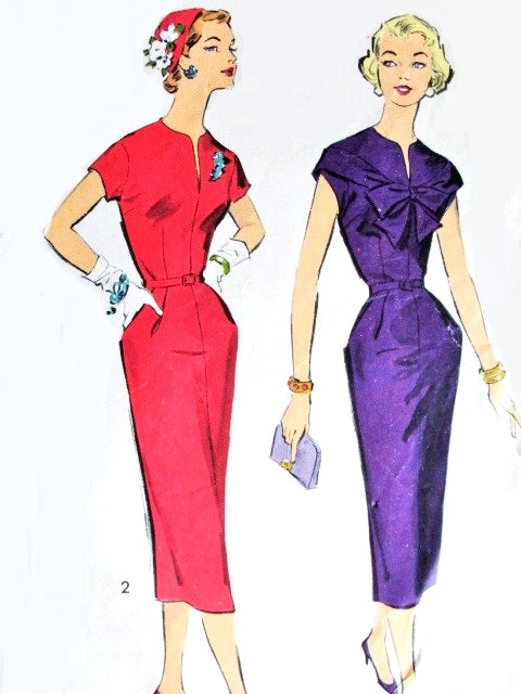 1950s CHIC Slim Dress Pattern ADVANCE 8556 Shoulder Draped Sheath Dress Two Styles Bust 36 Vintage Sewing Pattern