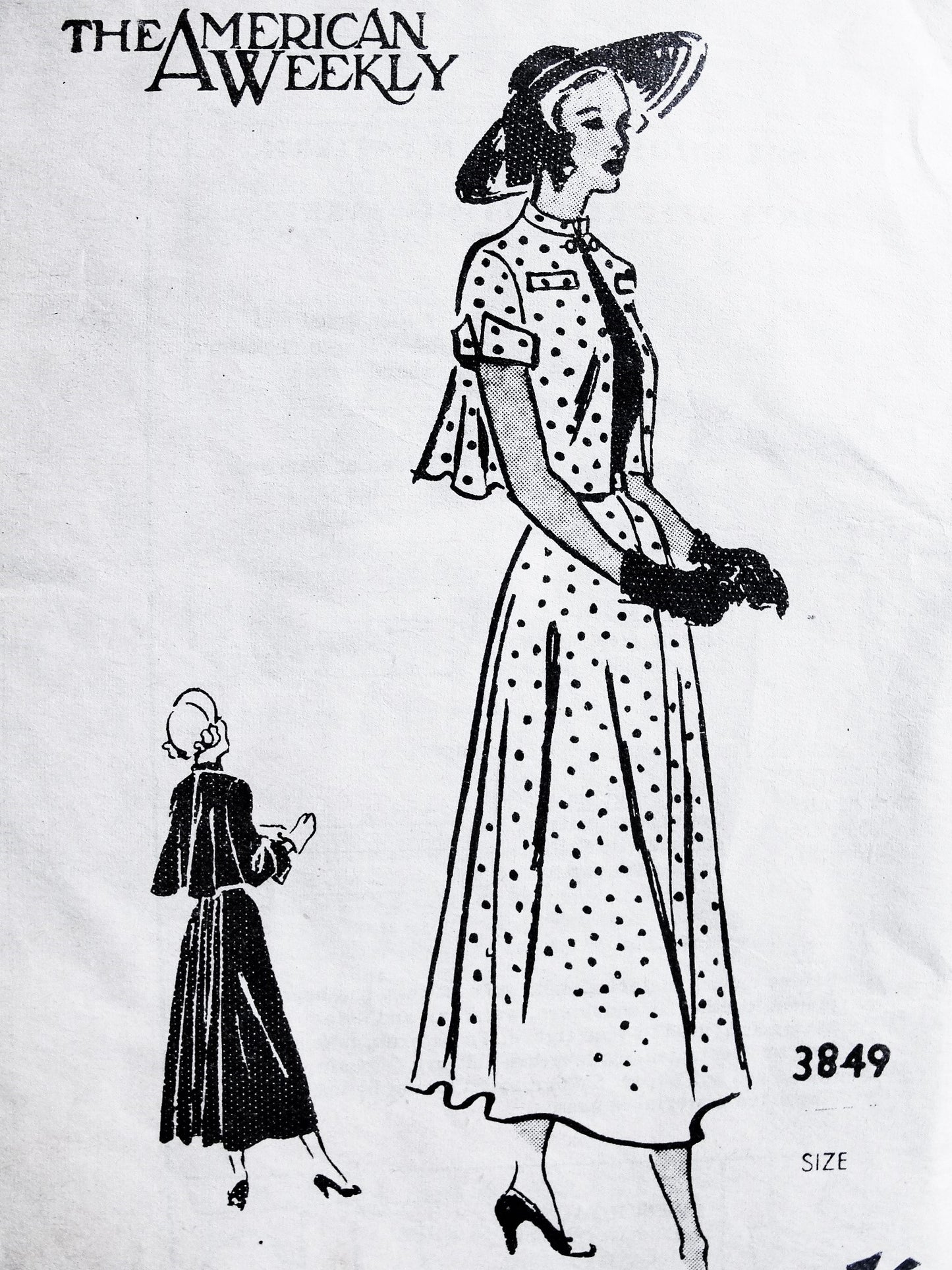 Late 1940s BEAUTIFUL Blouse, Skirt and Jacket Pattern American Weekly 3849 Stunning Flared Back Jacket and Skirt, Tuck in Blouse, Bust 34 Vintage sewing Pattern
