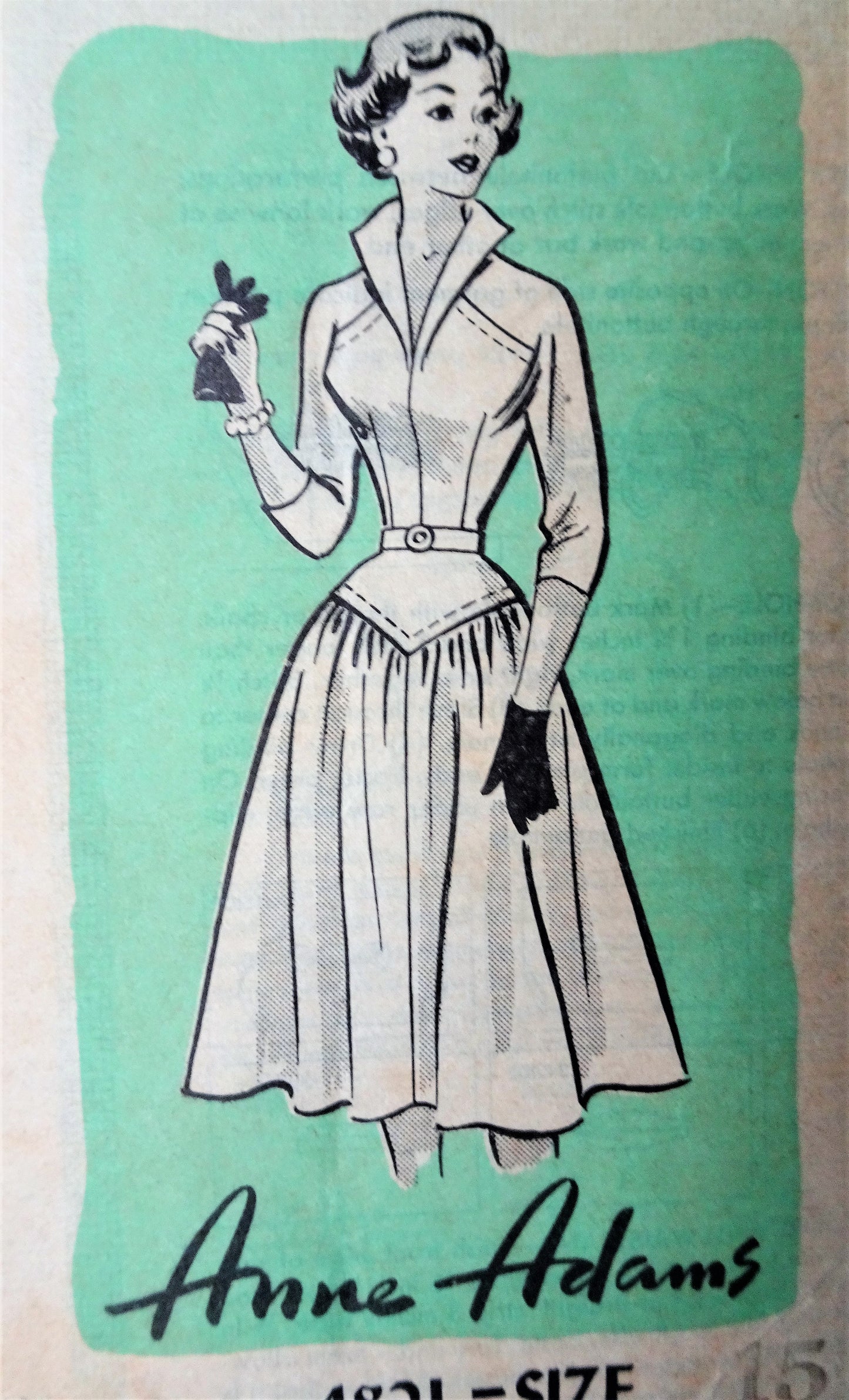 1950s BEAUTIFUL Day or Party Dress Pattern ANNE ADAMS 4821 Eye Catching Wing Collar and Unique Chevron Design, Bust 31 Vintage Sewing Pattern