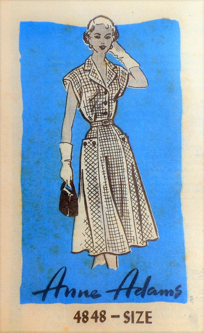 1950s PRETTY Dress Pattern ANNE ADAMS 4848 Cap Sleeved Dress Bust 34 Vintage Sewing Pattern