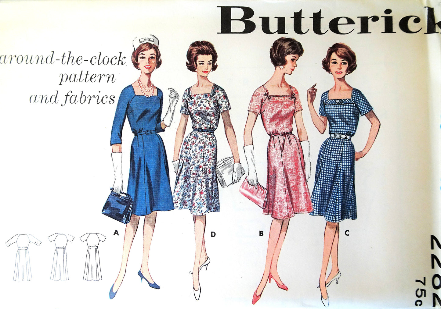 Early 1960s FLATTERING Dress Pattern BUTTERICK 2282 Square Neckline, Day or After 5, Bust 36 Vintage Sewing Pattern FF