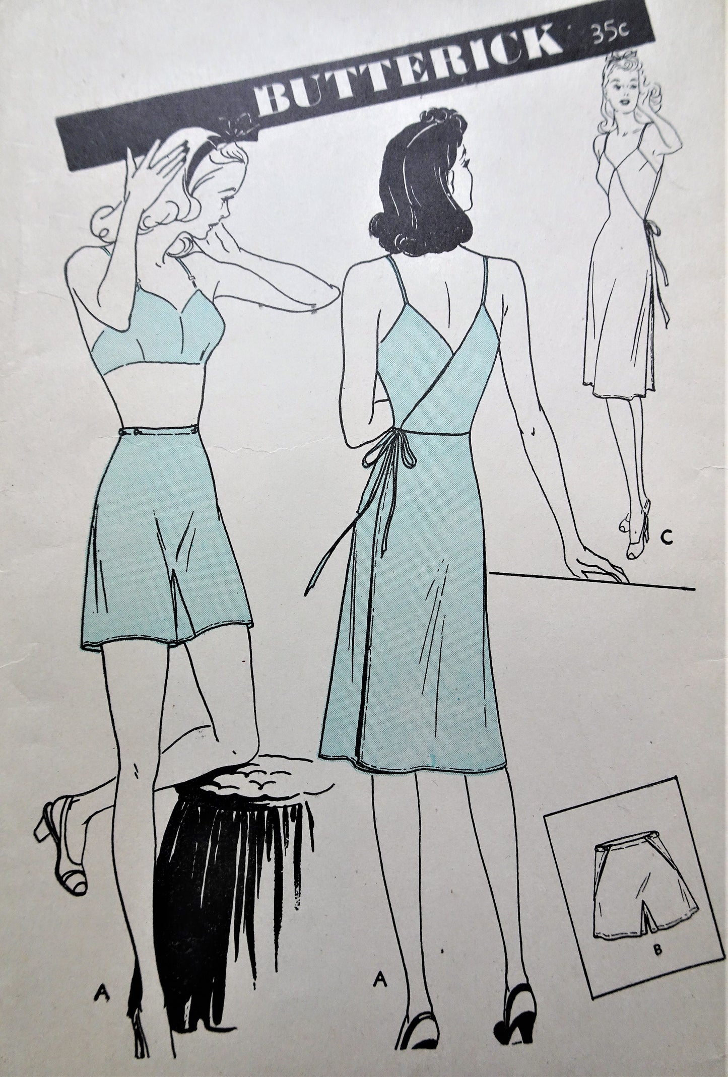 1940s PIN UP Slip and Tap Panties Pattern BUTTERICK 2970 Lovely Wrap Slip and adjustable Waist Tap Panties, Bust 36 Vintage Sewing Pattern FACTORY FOLDED