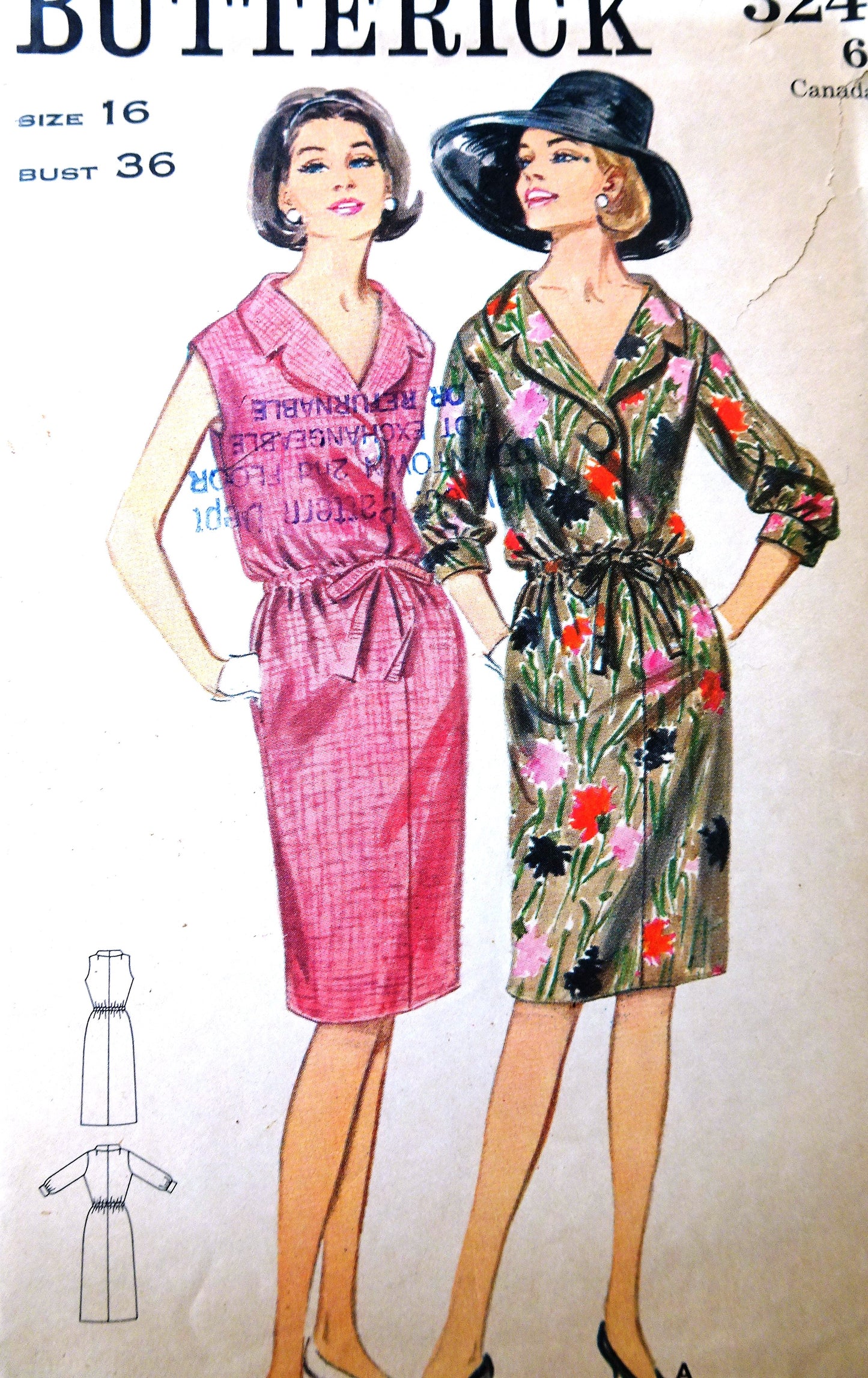 1960s EASY Chic Step In Shirtdress Pattern BUTTERICK 3245 Bust 36 Vintage Sewing Pattern