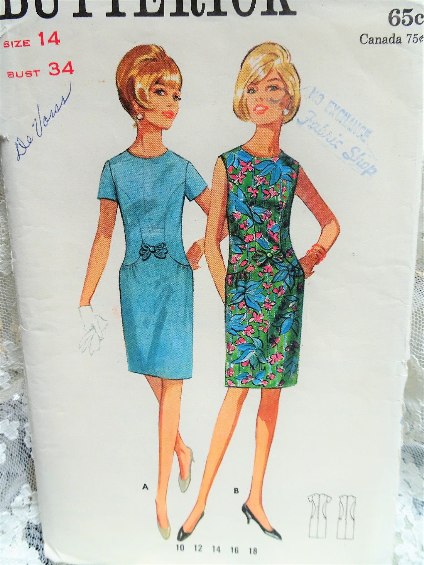 CUTE 1960s Dress Pattern BUTTERICK 4402 Figure Flattering Slim Dress With Curved Seams Bust 34 Vintage Sewing Pattern