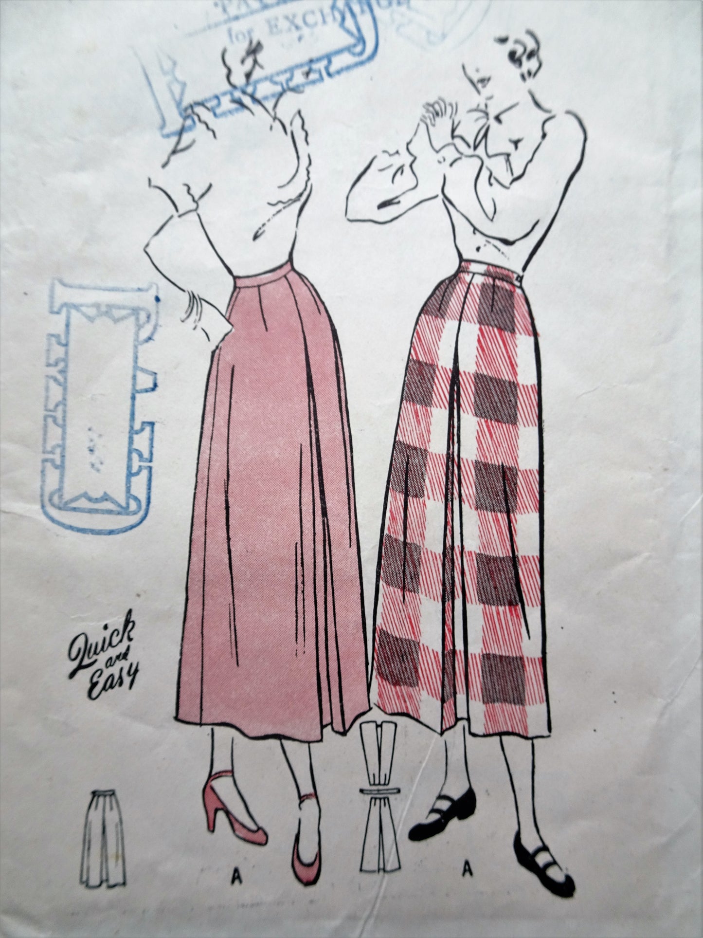 1940s CLASSY Skirt Pattern BUTTERICK 4621 Long Inverted Pleat Detail Front and Back, Waist 26,Quick and Easy Vintage Sewing Pattern