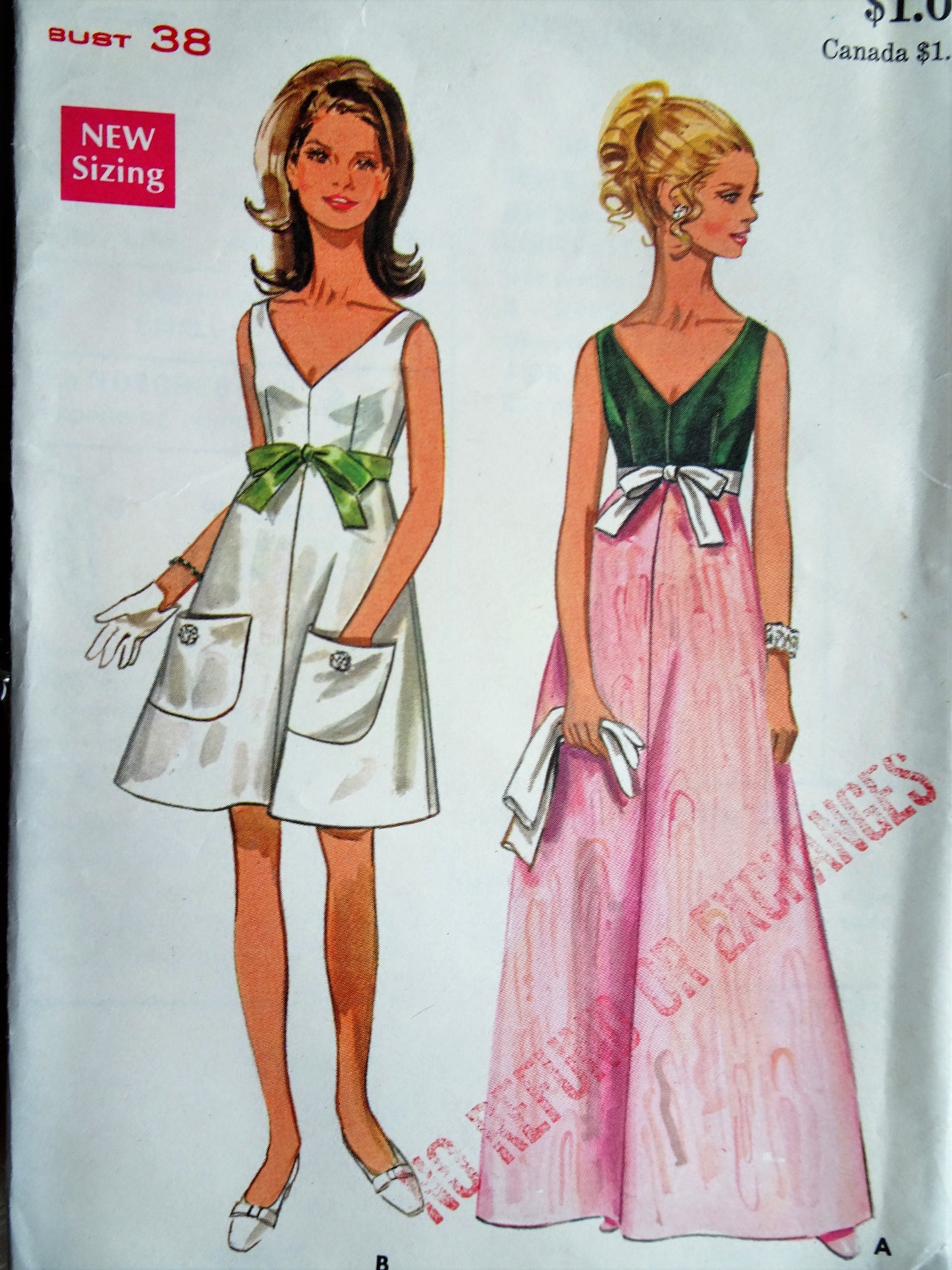 BEAUTIFUL 1960s Evening Dress or Gown Pattern BUTTERICK 5106 Deep V Front and Back Necklines, Stunning Design Bust 38 Vintage Sewing Pattern FF