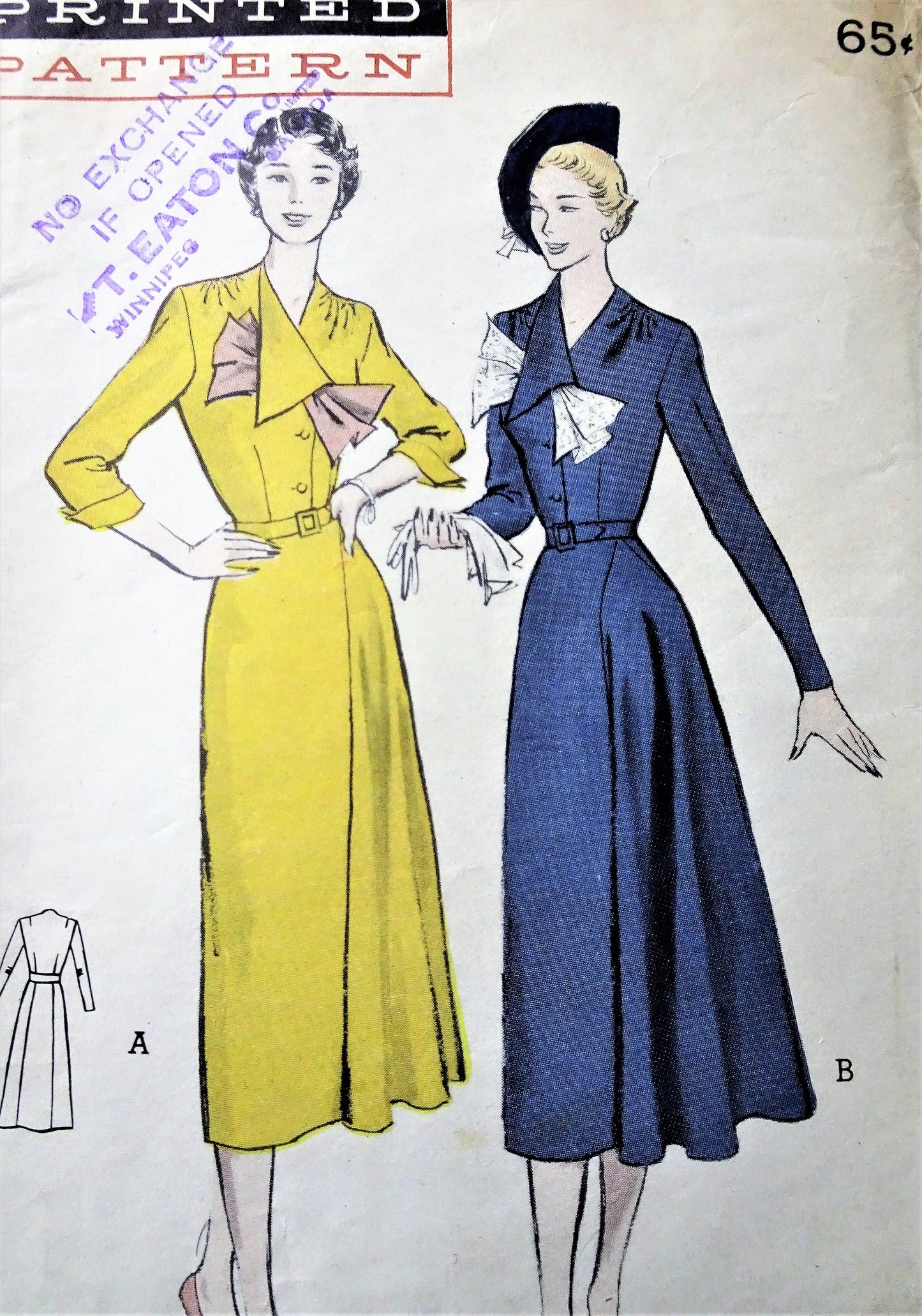 STUNNING 1940s Flattering Asymmetric Dress Pattern BUTTERICK 5365, Beautiful and Unique Design, Bust 34 Vintage sewing Pattern