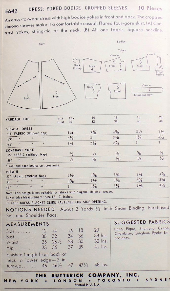 1950s ROCKABILLY Dress Pattern BUTTERICK 5642 Two Fab Styles Bust 34 Vintage Sewing Pattern FACTORY FOLDED