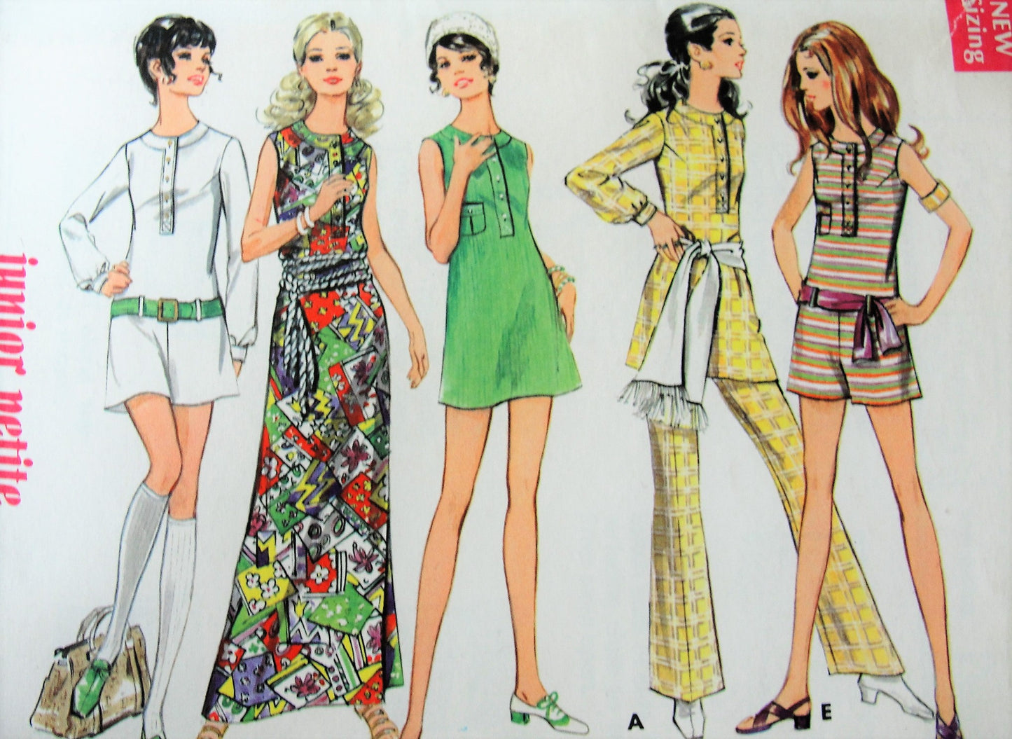 Vintage 1970s COOL Dress, Mini Dress, Romper, Pantdress Butterick 5707 Retro Sewing Pattern Bust 31