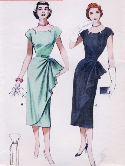 STUNNING 50s Cocktail Party Evening Dress Pattern BUTTERICK 5739 Slim Dress With Oblique Skirt Drape Bust 30 Vintage Sewing Pattern