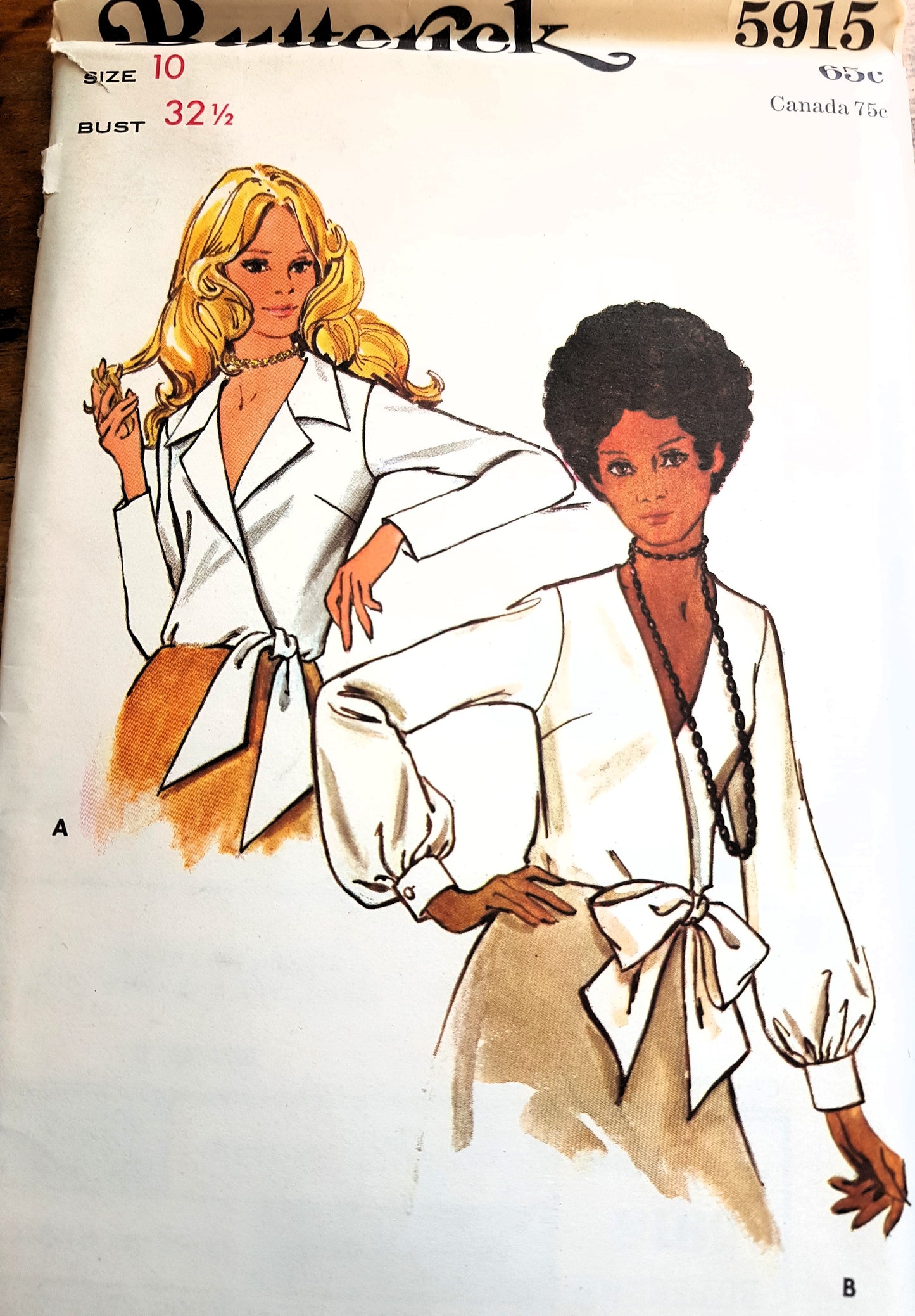 FABULOUS 1970 Wrap Blouse Pattern BUTTERICK 5915 Two Lovely Styles Day or Evening, Bust 32 Vintage Sewing Pattern FACTORY FOLDED