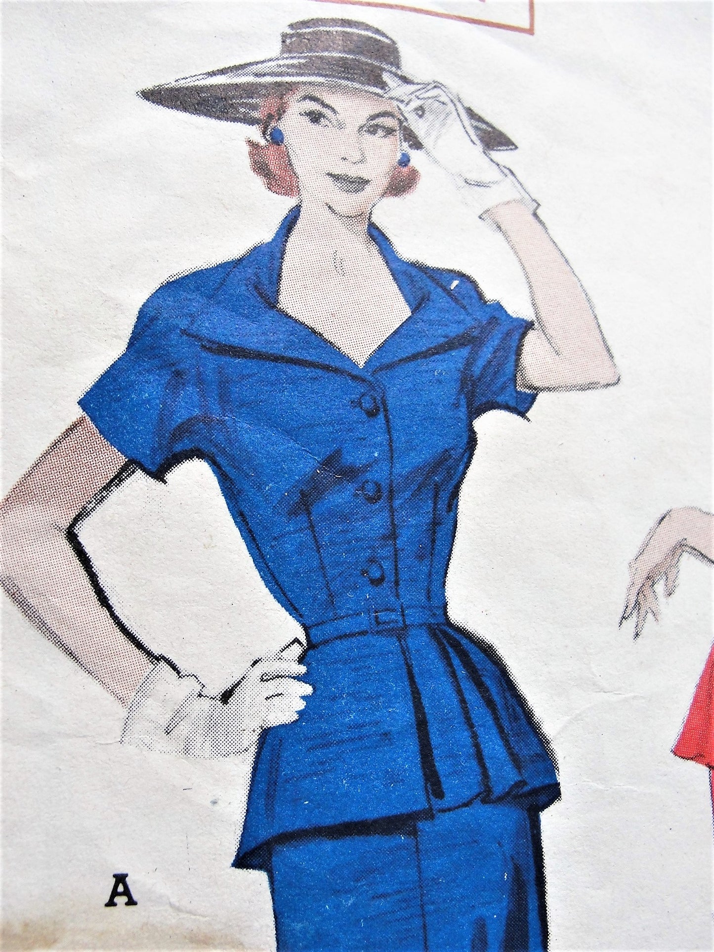 1950s Vintage ELEGANT Two-Piece Dress with Portrait-Neckline and Peplum with Slim Five-Gore Skirt Butterick 5976 Sewing Pattern Bust 38