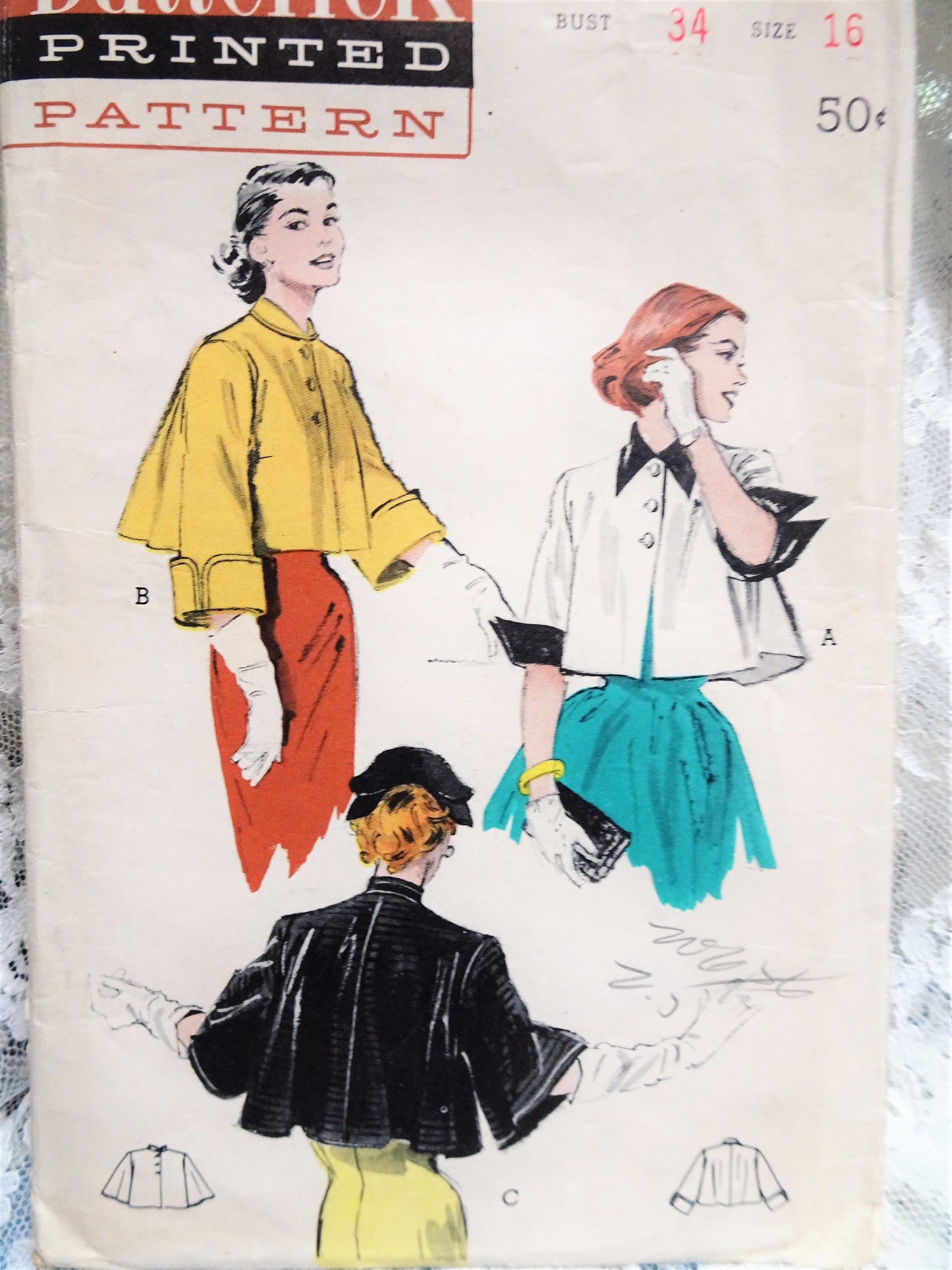 1950s CHIC Short Flare Back Jacket Pattern BUTTERICK 6040 Three Fabulous Versions Day or Evening Bust 32 Vintage Sewing Pattern FF