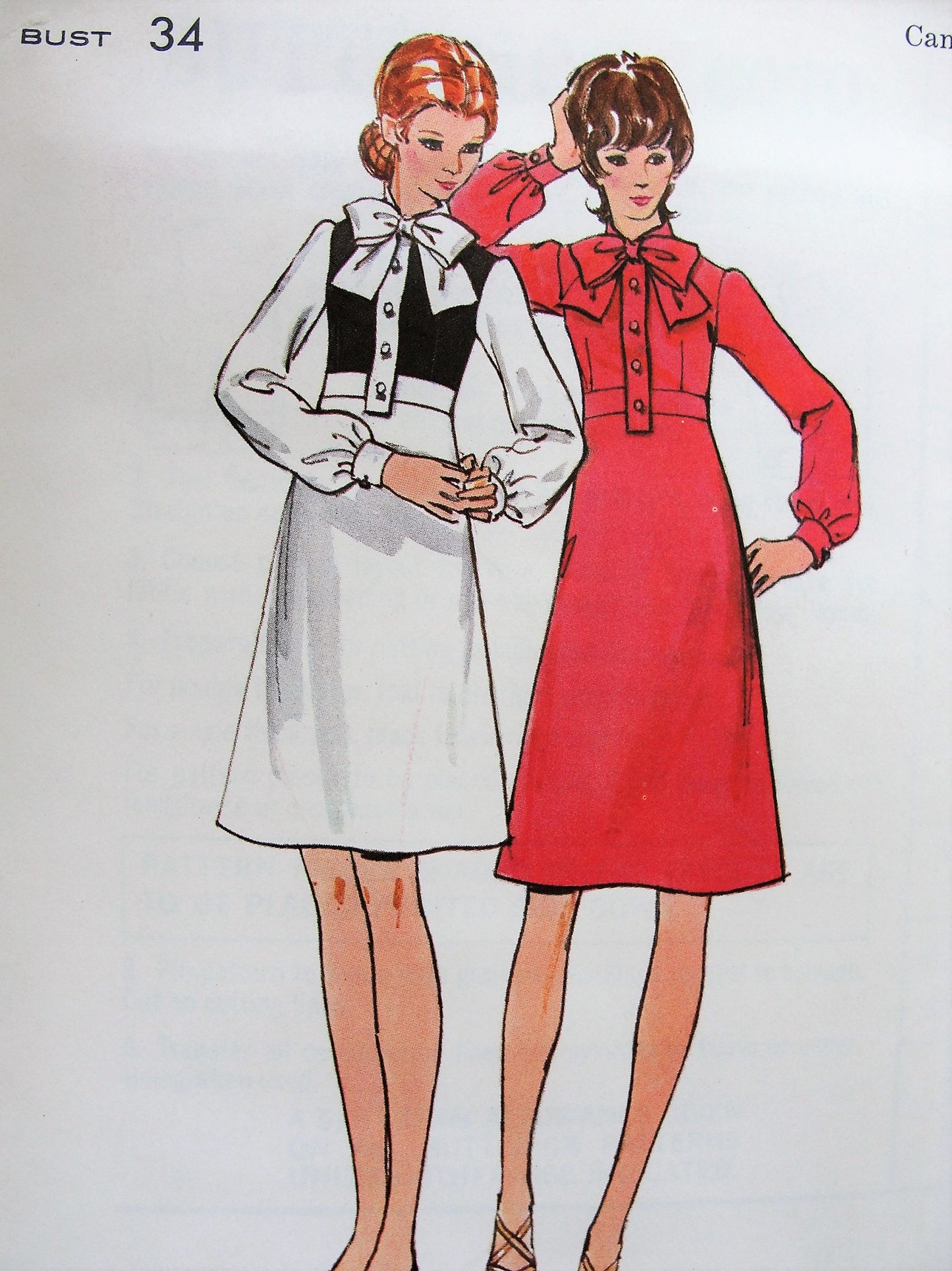 1960s High Waisted A Line Dress Pattern BUTTERICK 6070 Cute Bow Tied Neckline, Two Lengths Mini or Knee Length Bust 36 Vintage Sewing Pattern FACTORY FOLDED