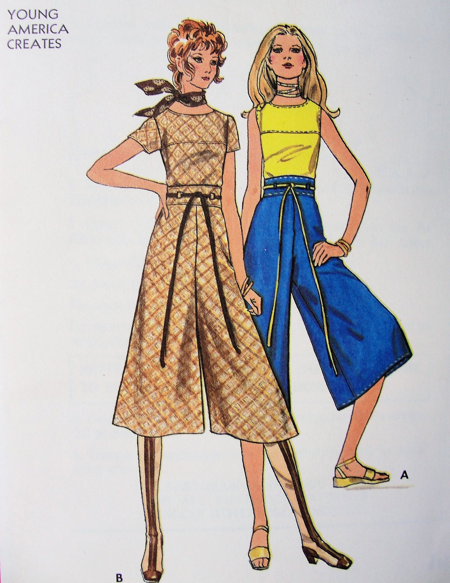 1970s FAB Top and Gaucho Culottes Pants Pattern BUTTERICK 6127 High Waist Midi Length Divided Skirt and Oval Neckline Top Bust 36 Vintage Sewing Pattern