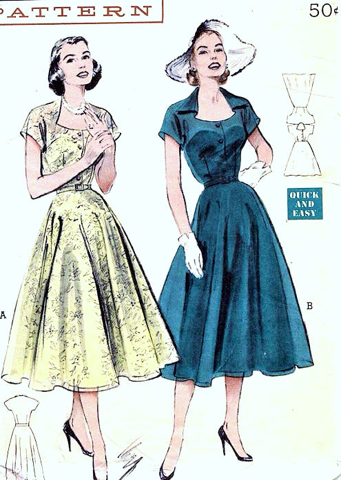 1950s PRETTY Swirl Skirt Dress Pattern BUTTERICK 6154 Sheer Overlay Cutaway Neckline Bust 30 Quick and Easy Vintage Sewing Pattern