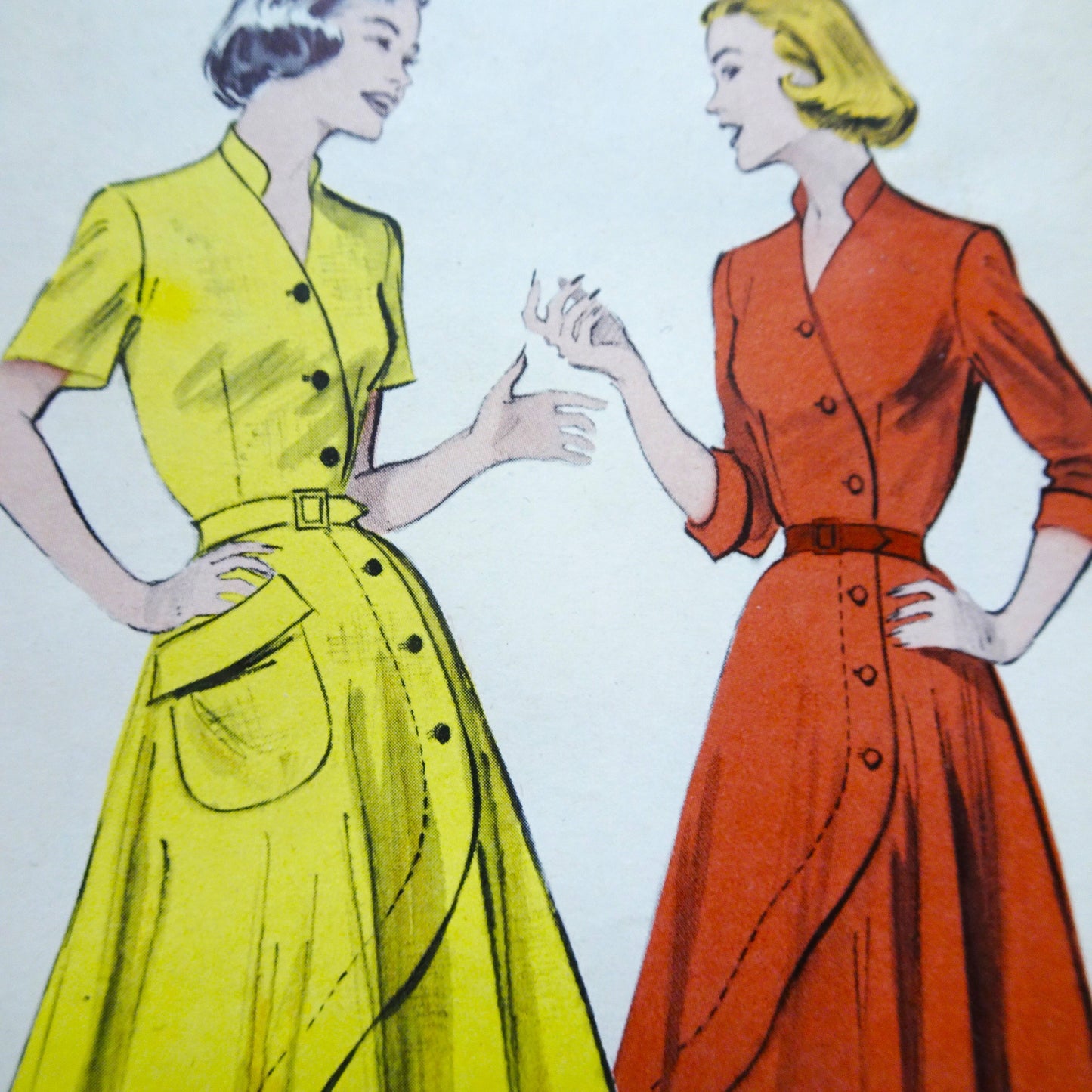 1950s WONDERFUL Side Sweep to The Hemline Dress Pattern BUTTERICK 6185 Unique Button Front Dress, Opens Flat, Bust 32 Vintage Sewing Pattern FACTORY FOLDED