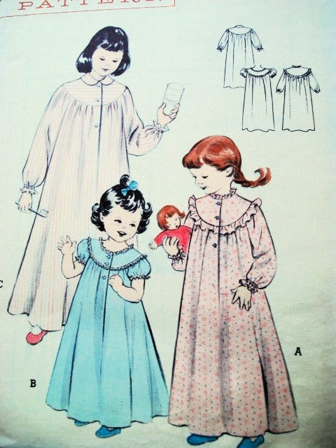 SWEET Girls Night Gown Pattern BUTTERICK 6208 Cute Old Fashioned Toddler Nightgown Size 2 Vintage Childrens Sewing Pattern
