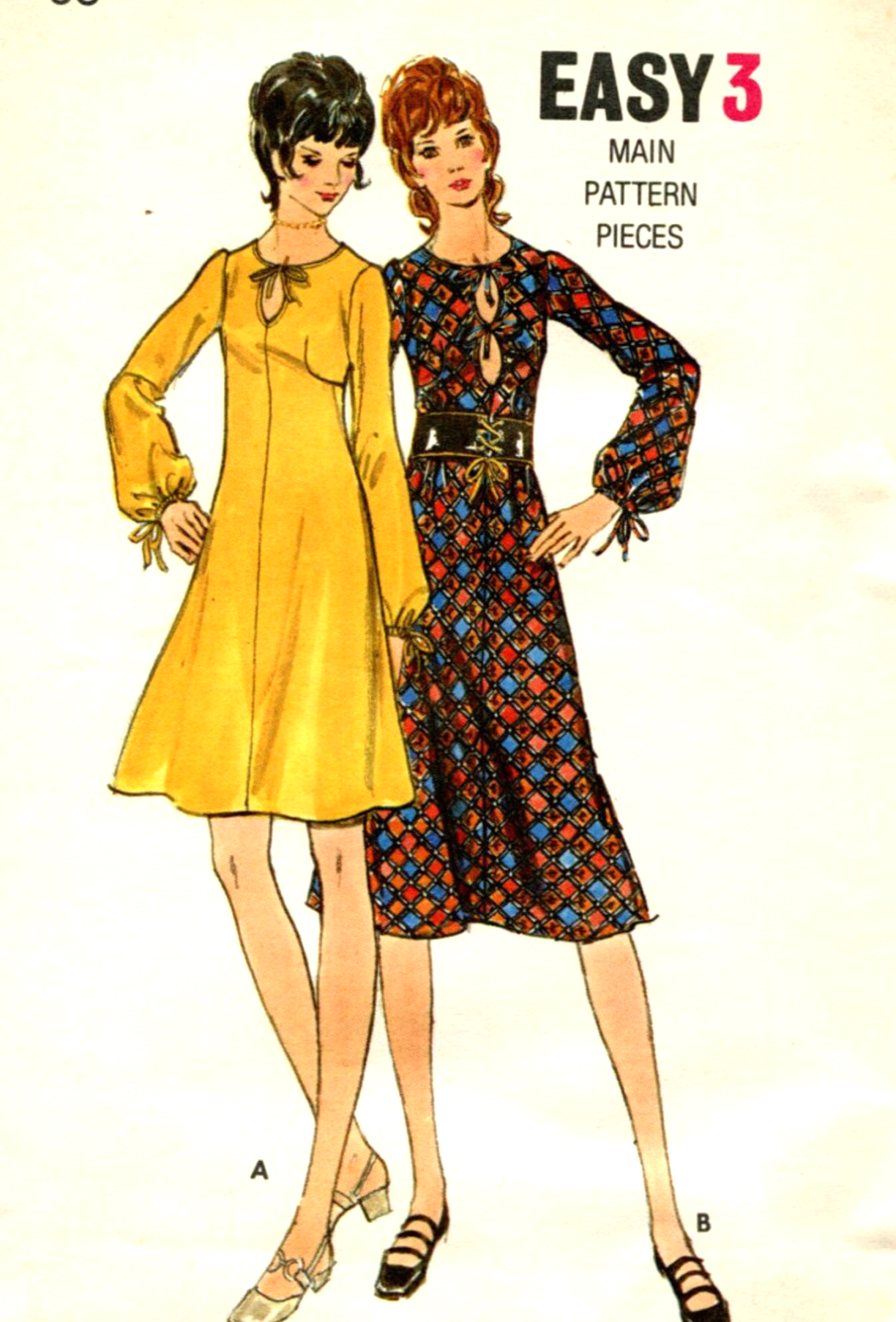 1970s FABULOUS Keyhole Necklines Dress Pattern BUTTERICK 6224 Two Lengths, Bust 32, Easy To Sew, Vintage Sewing Pattern FF