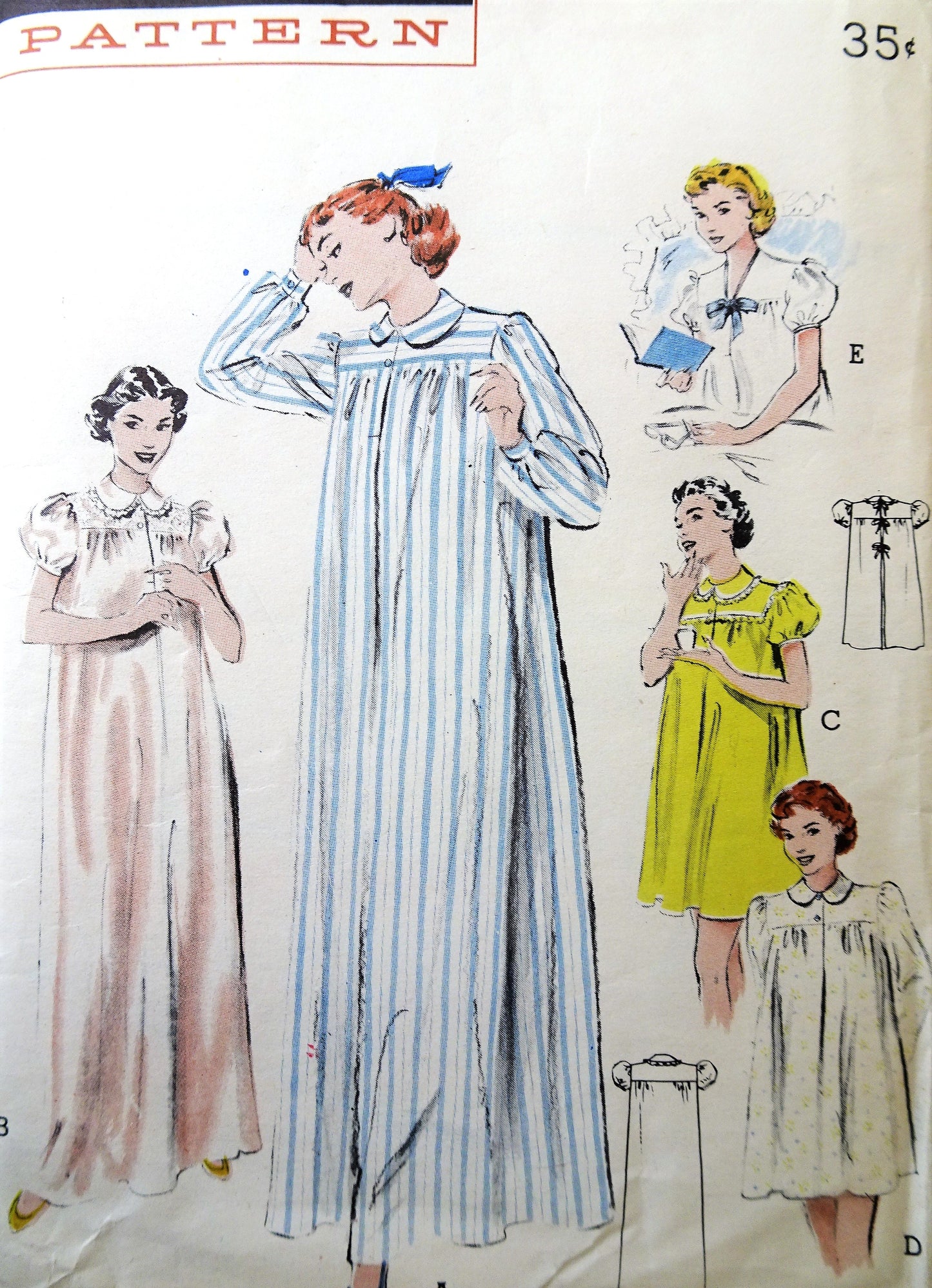 1950s CUTE Puffed Sleeve Nightgown Pattern BUTTERICK 6315 Granny Gown, Shortie Gown Bust 38 Vintage Sewing Pattern
