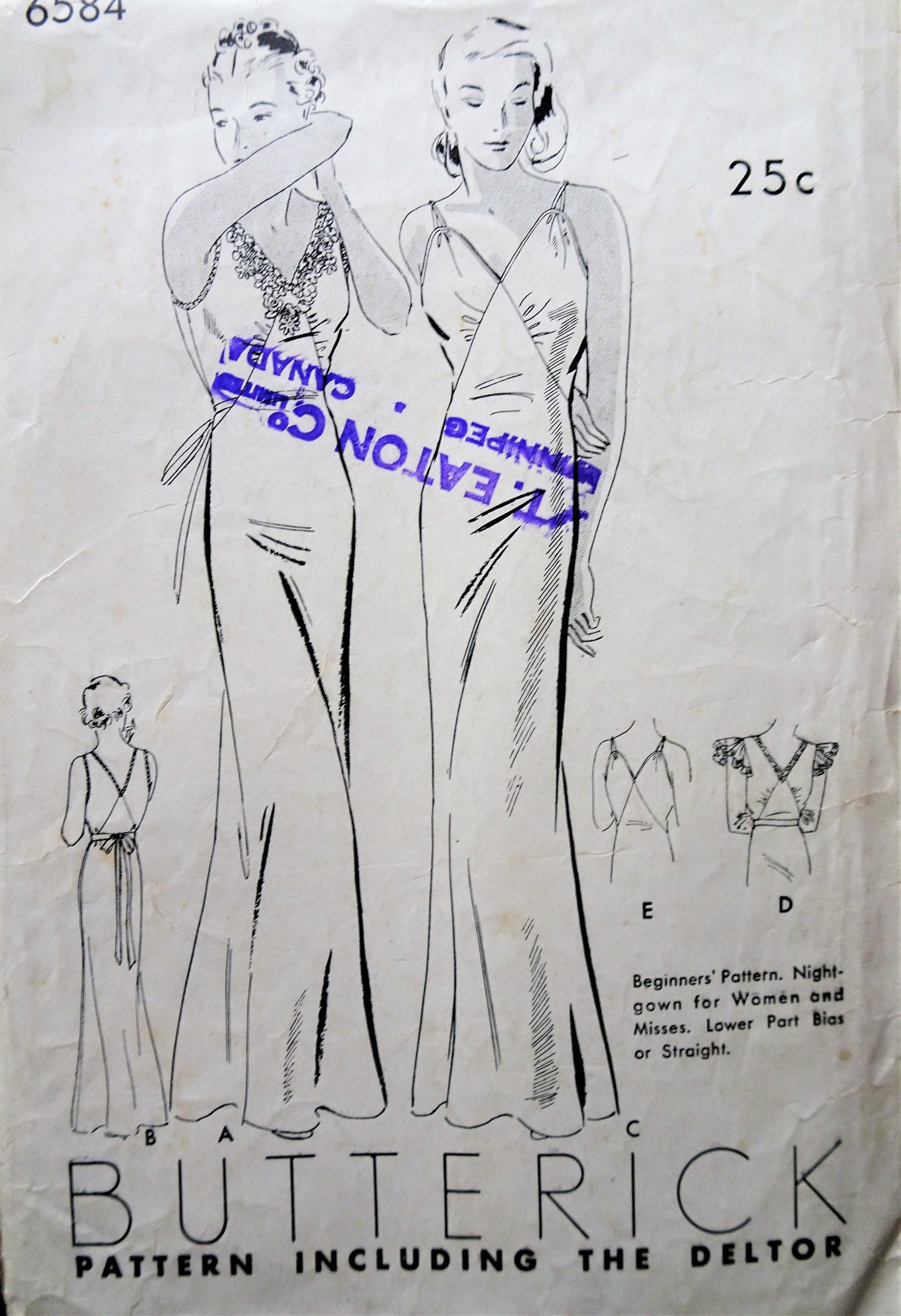 1930s GLAMOROUS Nightgown Lingerie Pattern BUTTERICK 6584 Art Deco Style Slinky Nightgowns In 2 Styles, Suitable as Evening Gowns, Bust 34 Easy To Sew Vintage Sewing Pattern