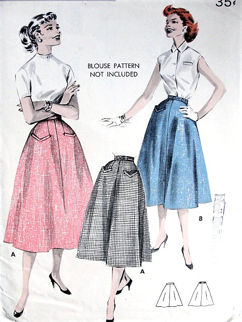 1950s EASY Semi Full Skirt Pattern BUTTERICK 8018 Pocket Detailing Figure Flattering Skirt Waist 28 Vintage Sewing Pattern