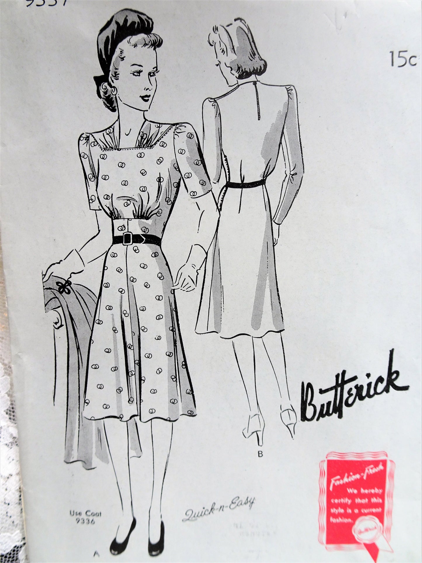 1940s PRETTY Dress Pattern BUTTERICK 9337 Lovely Draped Neckline Bust 36 Quick n Easy Vintage Sewing Pattern FACTORY FOLDED