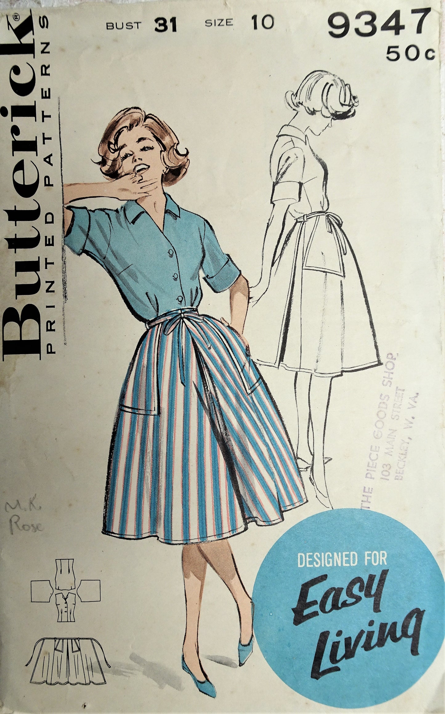 1950s CUTE Blouse and Back Wrap Around Skirt Pattern BUTTERICK 9347 Bust 31 Quick n Easy Vintage Sewing Pattern