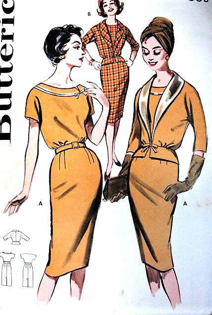 1960s FAB Day or After 5 Slim Dress and Jacket Pattern BUTTERICK 9544 Lovely Style Details Bust 34 Vintage Sewing Pattern