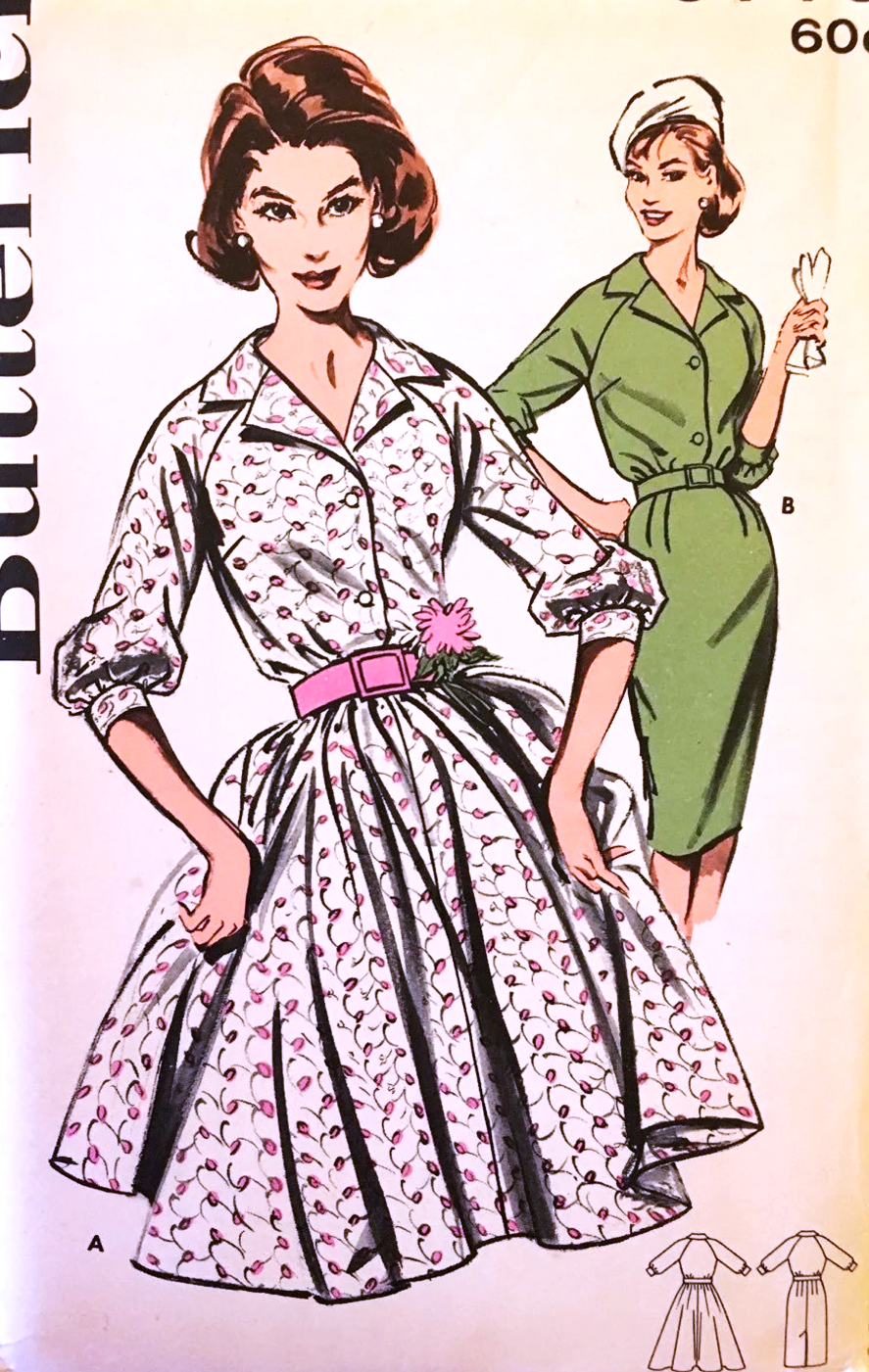 Early 60s PRETTY Dress Pattern BUTTERICK 9719 Raglan Sleeved Dress Full or Slim Skirt Versions, Bust 34 Vintage Sewing Pattern